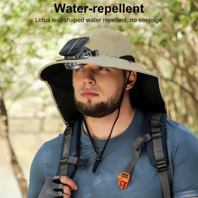 Men Sun Hat with Dual Power Supply Fan Wide Brim Sun Hat with Shawl Face Guard Fishing Hiking Gardening Hat