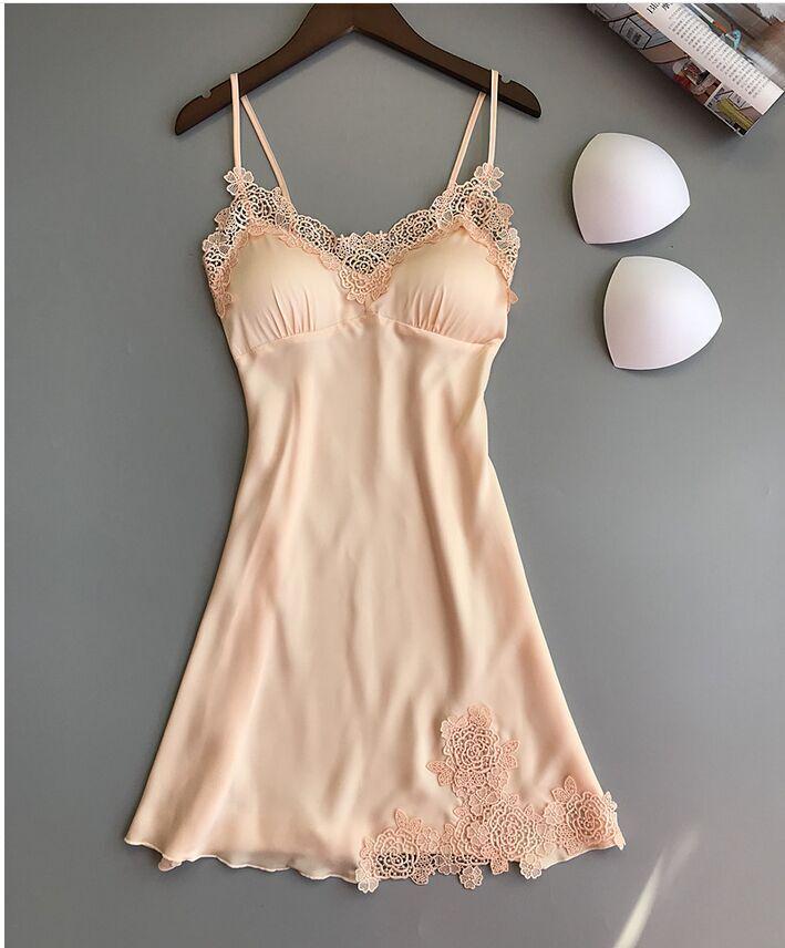 Charming Women's Silk Padded Nightgown: Short Sleeve Ice-Silk Camisole Pajamas