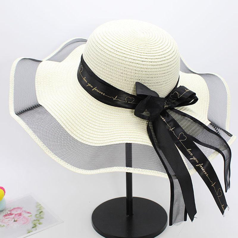 Hat Women'S Summer Sunscreen Sunshade Big Brim Mesh Straw Hat Travel Sun Hat Seaside Versatile Vacation Beach Hat