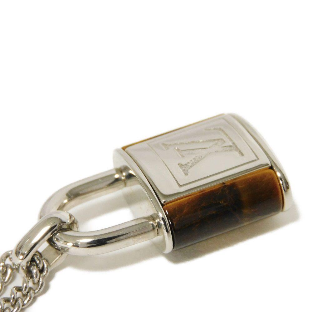 Used LV Stone Tiger Eye Pendant (M62668, 7984) with Collier LV Signature Logo Padlock. Stone Brown Men's from Japan