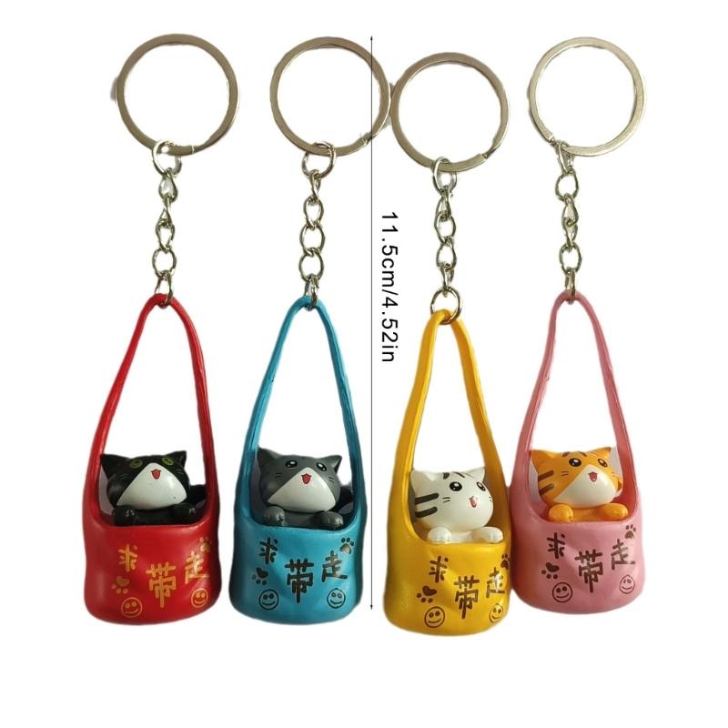 Cartoon Cats Keychain Lovely Kitten Keyring Backpack Handbag Pendant Car Key Chain Adorable Pet Bag Charm Decorations