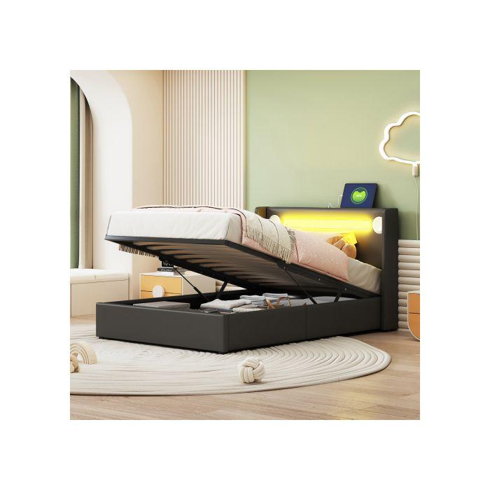 Lit D'enfant - MUVOE - 90x200 - Bluetooth - USB - Rangement Hydraulique