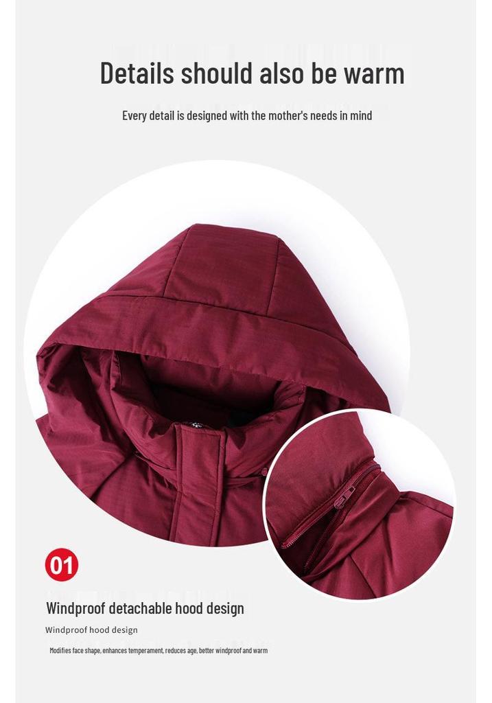 Women's Mid-Length Hooded Winter Jacket - Thick, Warm, and Casual for Middle-Aged Mothers