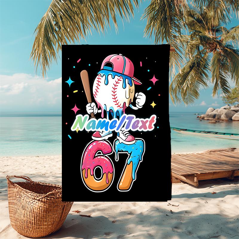 1PC Custom Name Baseball Player Art Beach Towel Highly Absorbent And Sand-Resistant Towel for Swimming, Pool, Yoga, And Travel Lightweight