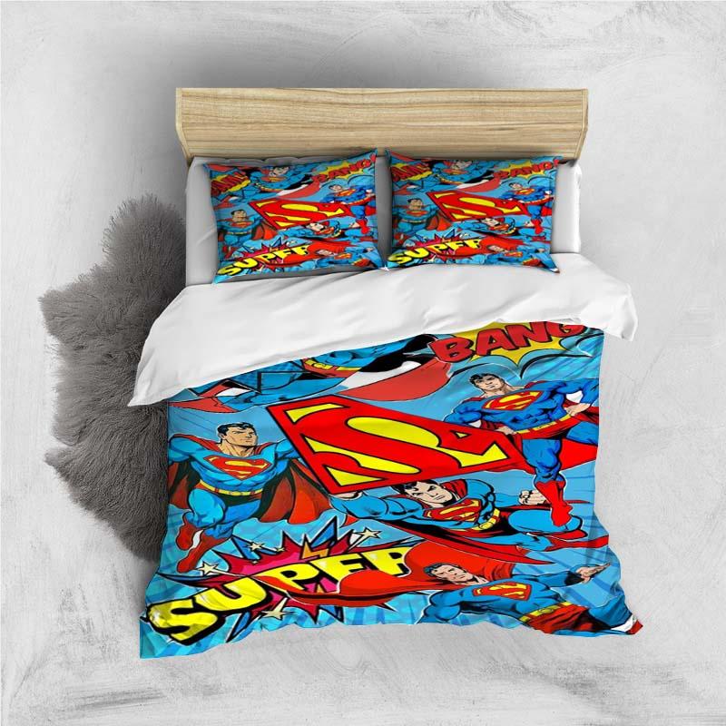 Comfortable 3D Cartoon Superhero Bedding Set, Including Duvet Cover, Pillowcases and Children's Set.