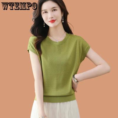 Ice Silk Short Sleeved T-shirt for Women Summer Thin Loose and Stylish Short Knitted Sweater Top