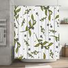 White Bath Shower Curtain with Green Olive Branches Decorative Pattern White Bathroom Accessories for Home Decoration (L) 70x180