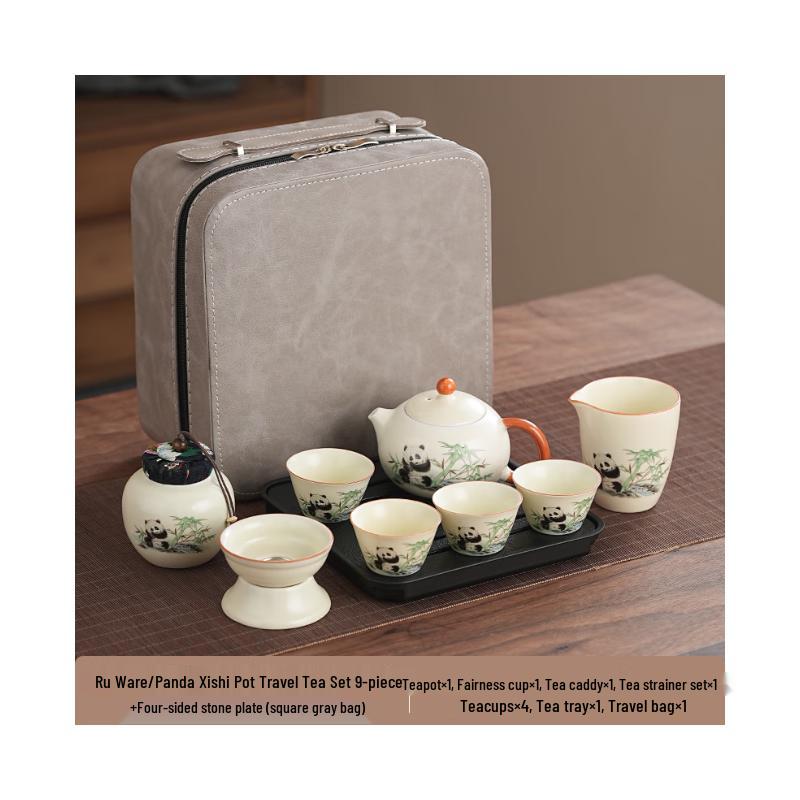 Portable Ru Kiln Panda Travel Tea Set