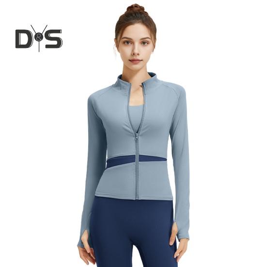 

Женская спортивная куртка на молнии, укороченная куртка для йоги с длинным рукавом, облегающий спортивный топ для бега, спортивная одежда для фитнеса M синий