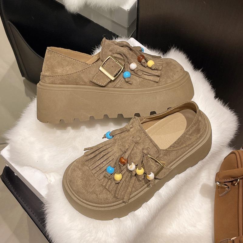 Muffin thick-bottomed fringed belt buckle women's new small man increases height and pedals kangaroo shoes