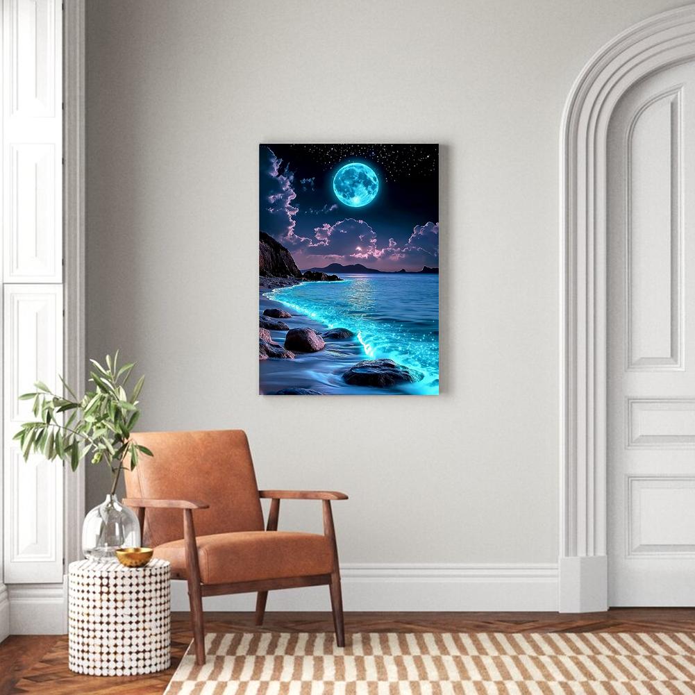 5D Moon Seascape Kit Sparkling Rhinestone Art For Adults Beginners Dream Beach Starry Sky Wall Decor DIY Craft