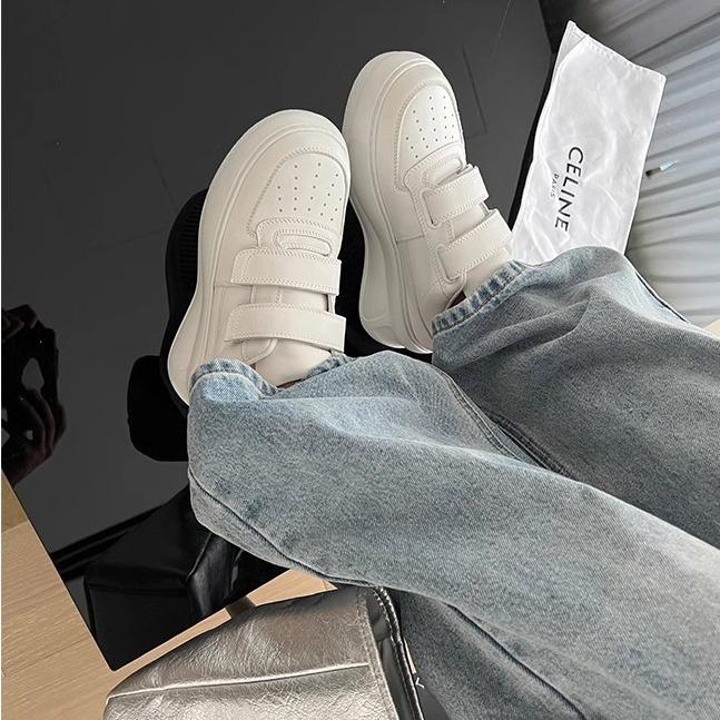 .Cm thick-soled autumn new smiley face Velcro heightening casual sports board shoes women's white shoes