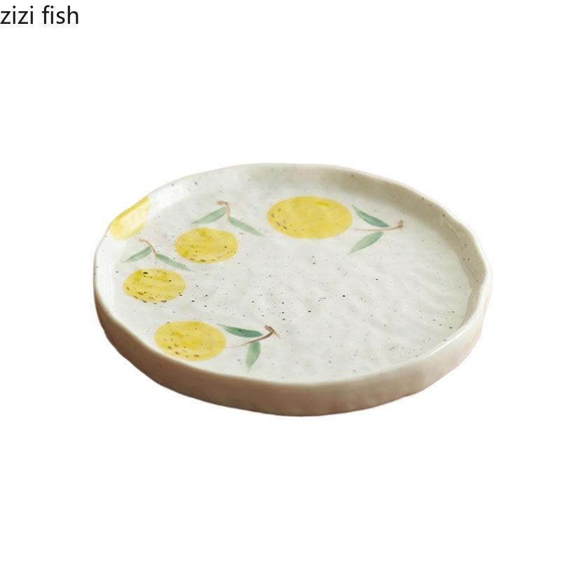 Handbemalter Keramikteller mit Obstmuster, kreativer Dessertteller, Steakteller, Pastaschüssel, Snackschale, Heimspezialgeschirr