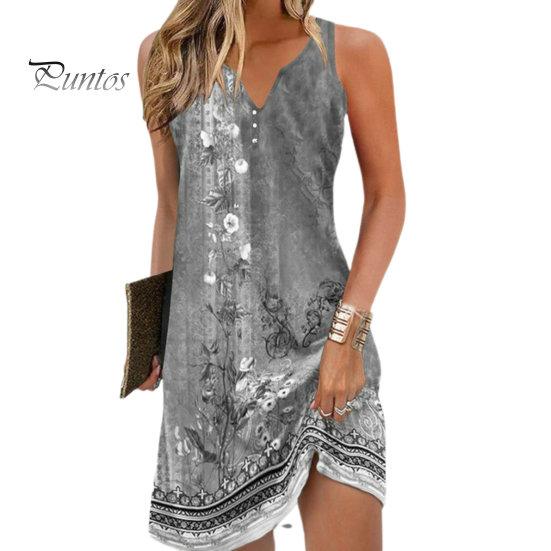

Женское летнее платье с V-образным вырезом и открытыми плечами без рукавов в стиле ретро с цветочным принтом, свободное трапециевидное мягкое дышащее OL, короткое женское короткое платье для отдыха, пляжное мини-платье XL серый