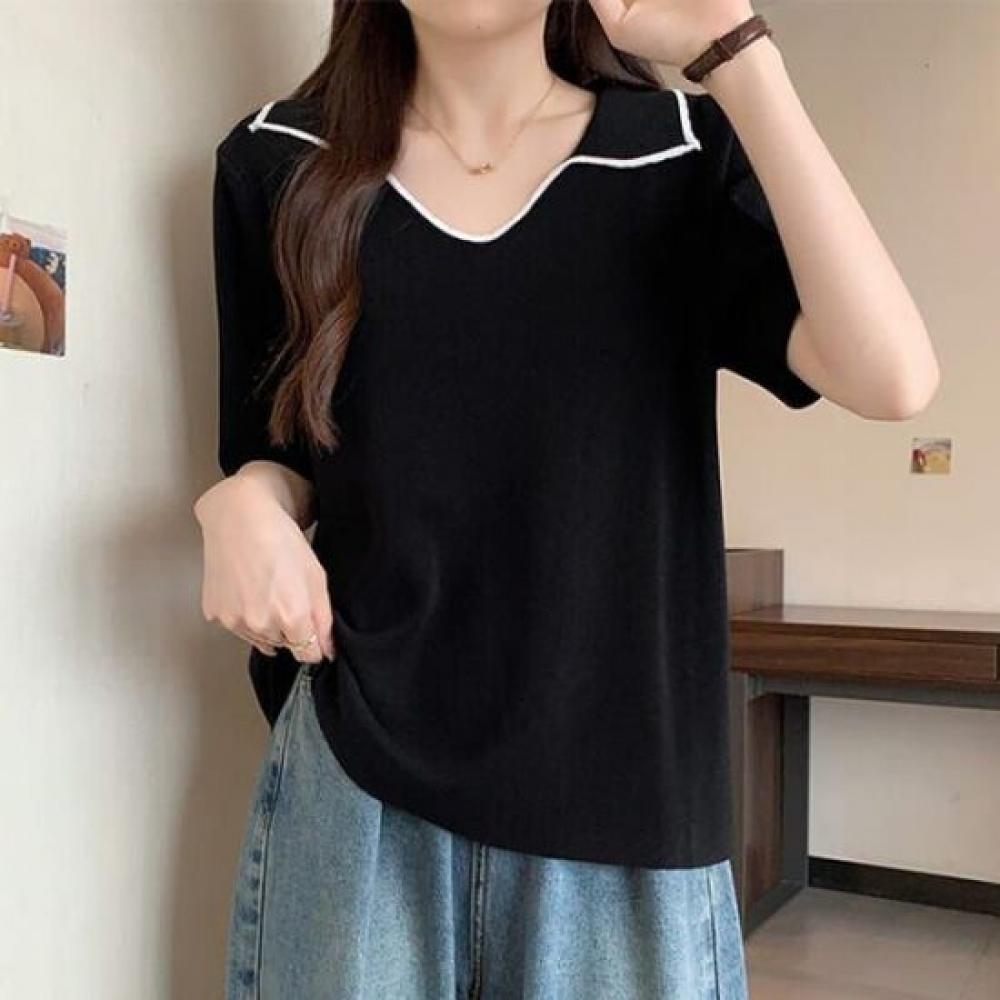 NaVaVa Women Simple Daily V Neck Collar ShorT sleeVe KniT T shirT Nk2939