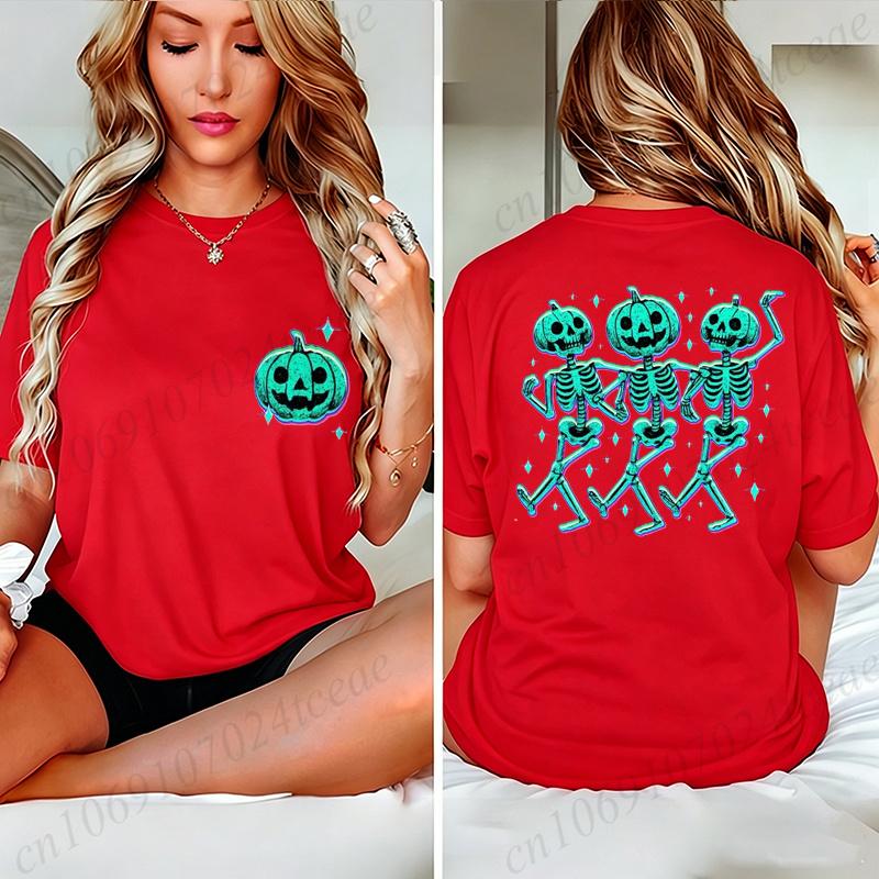 Pumpkin Skeleton Halloween Shirt T-Shirts, Dancing Skeleton Pumpkin Tee, Spooky Hallowaeen Skeleton Shirt, Pumpkin T-Shirt Gifts