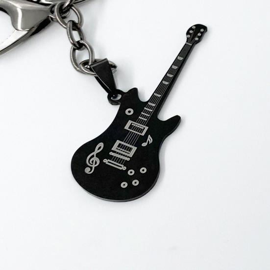 Cool Stylish Guitar Shape Musical Note Pattern Stainless Steel Necklace for Men Festival Gift