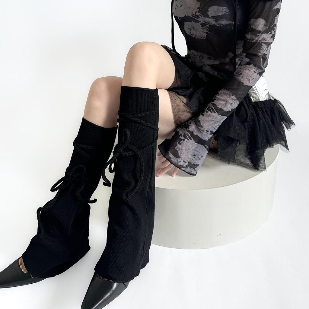 Y2K Harajuku Style Gray Trapezoid Lace-up Leg Warmers for Women