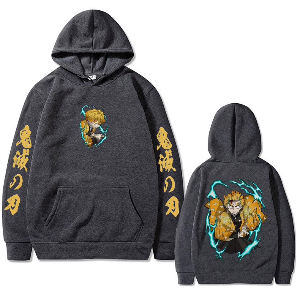 Anime Demon Slayer Agatsuma Zenitsu Graphic Hoodie Men Women Clothing Cartoon Oversized Sweatshirt Men's Hoodies