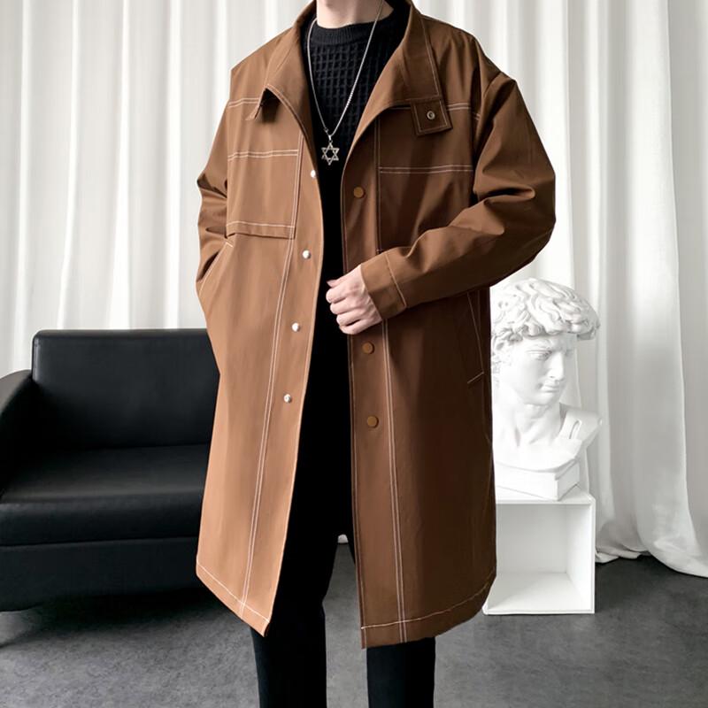 ROMON Men's Premium Relaxed Fit Mid-Length Trench Coat