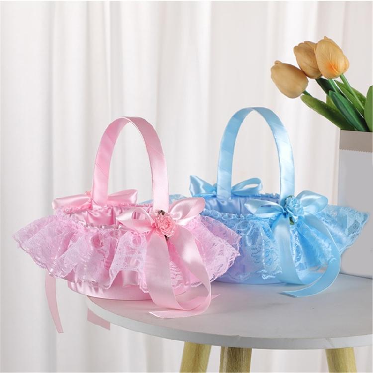 Tragbarer Hochzeitsdekorationskorb mit verstärktem Griff und zartem Spitzenakzent, Halter für Brautsträuße