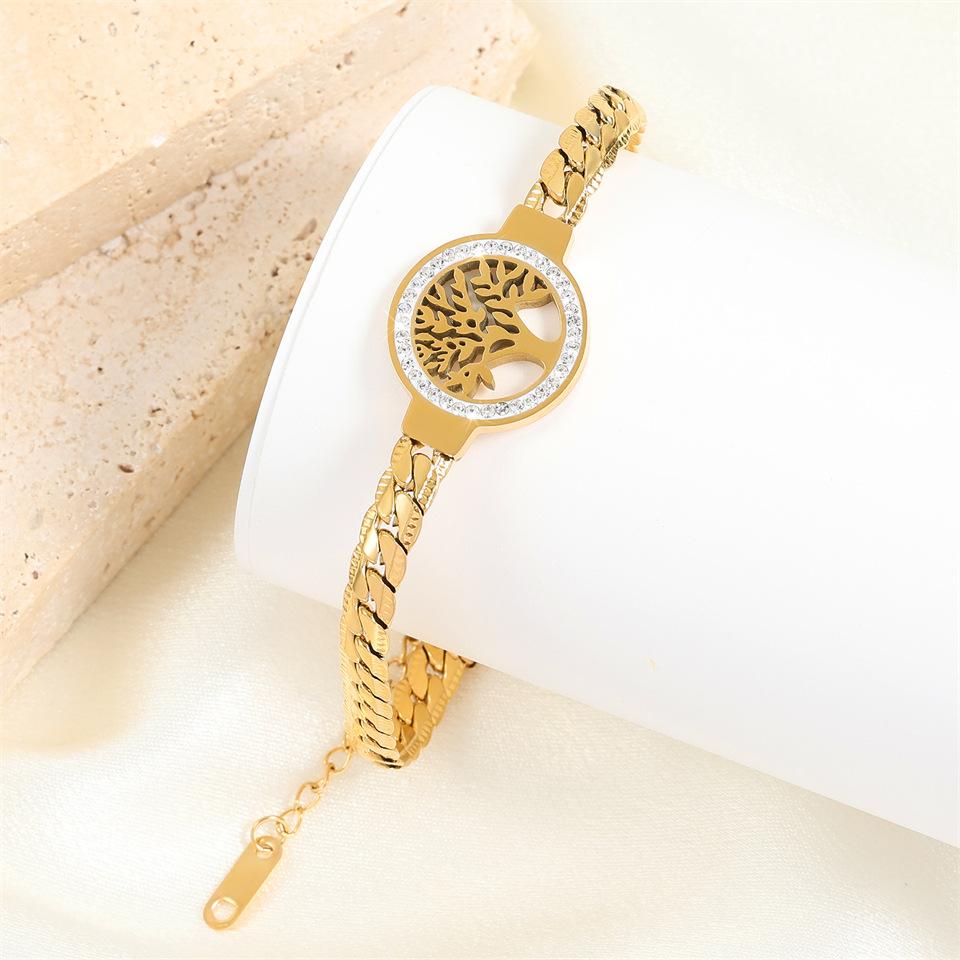 Stainless Steel Tree of Life Bracelet For Women Fashion Gold Plated Wrist Chain Waterproof  Lady Gift