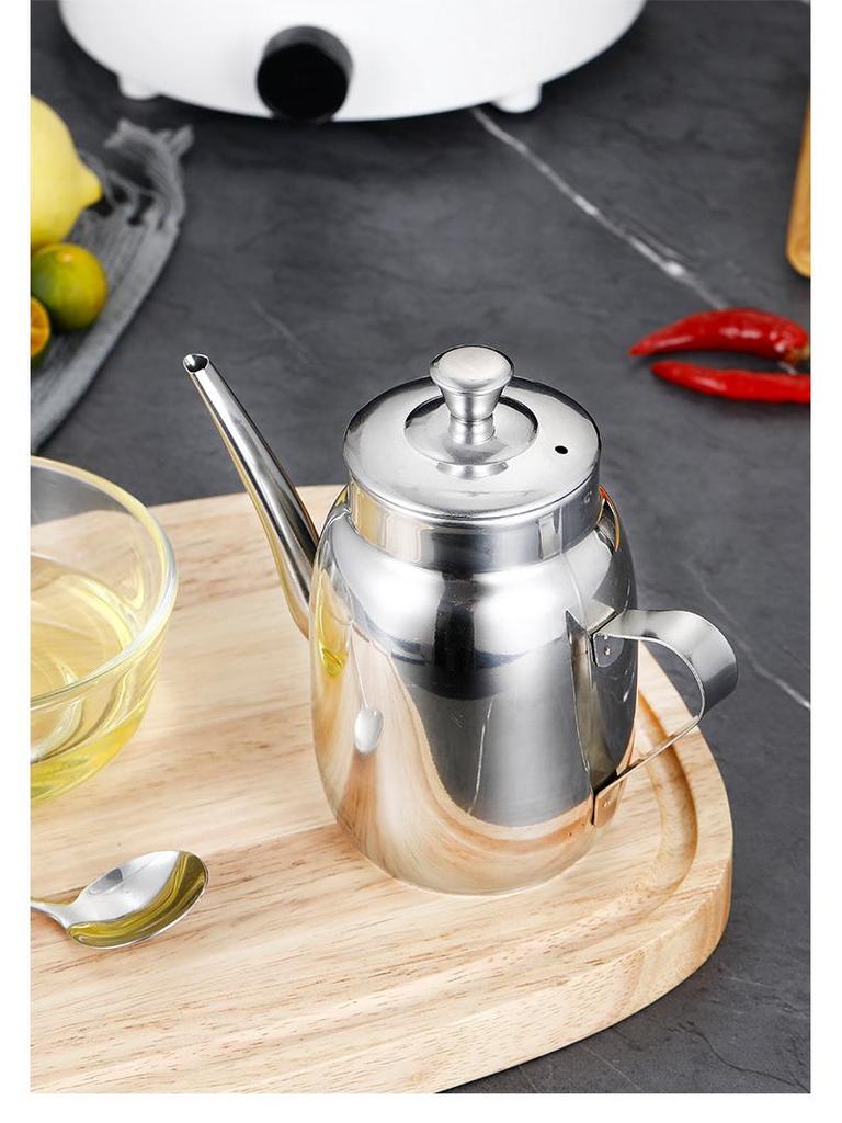 Stainless Steel Oil & Vinegar Pot with Lid for Kitchen & Restaurant Use