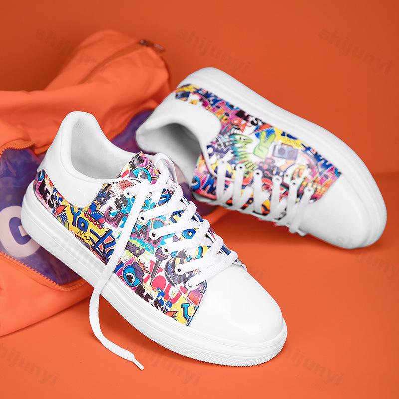 Fashion 2025 Men's Shoes Fashion Versatile Camouflage Graffiti Trend Sports Leisure Shoes Lace Up Height Increase Thick Soled Sneakers