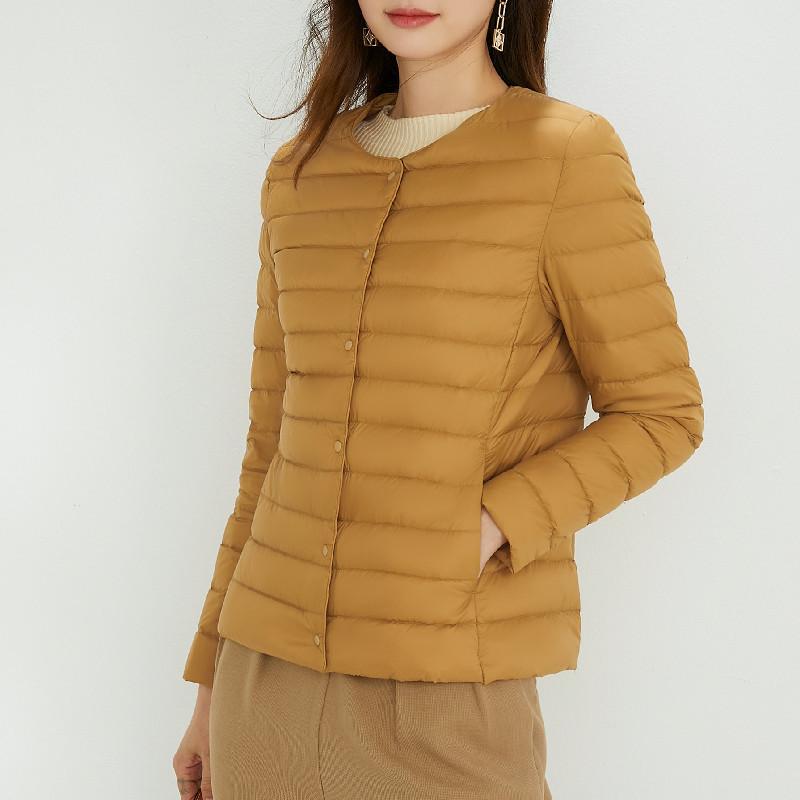 Autumn and Winter Women's 90 Down Round Neck V-neck Long Sleeve Solid Colour Duck Down Jacket Simple Jacket
