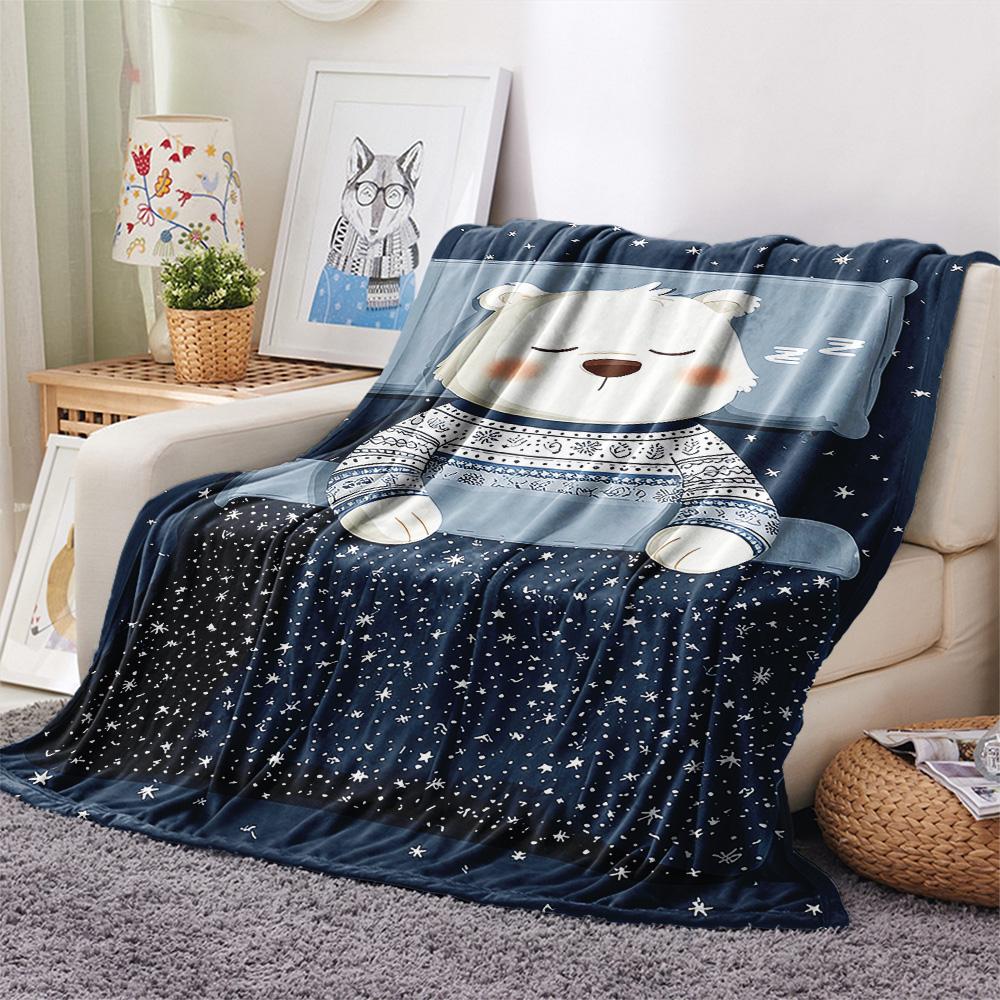 Polar Bear Print Flannel Blanket, High quality Comfortable for All Seasons, Home Decor, Warmth and Comfort, Perfect for Christmas Gifts