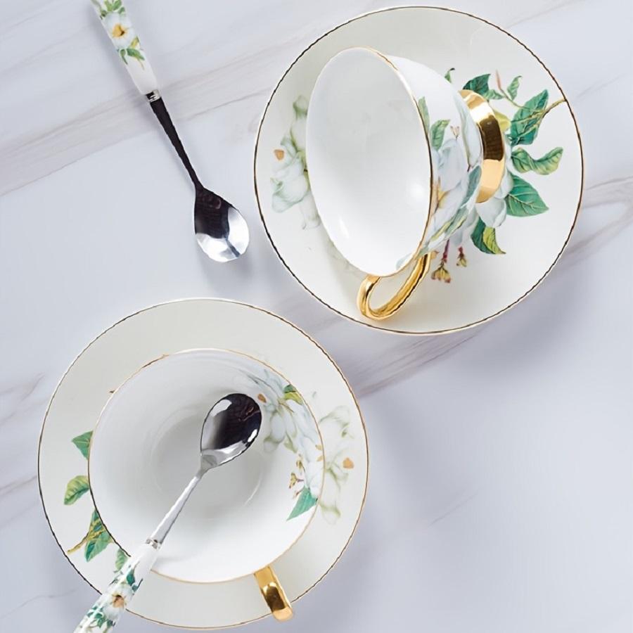 1 set Ceașcă de Ceai Ceramică Pastorală cu Farfurioară și Linguriță-6,76oz-Perfect pentru Ceai și Cafea-Ceașcă de Ceai și Ceașcă de Cafea din Porțelan