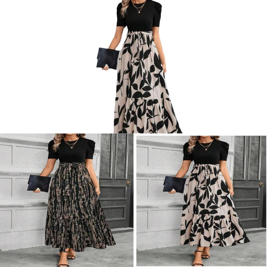 Floral Print A Line Dress With Short Sleeves For Spring Summer Casual Womens Wear