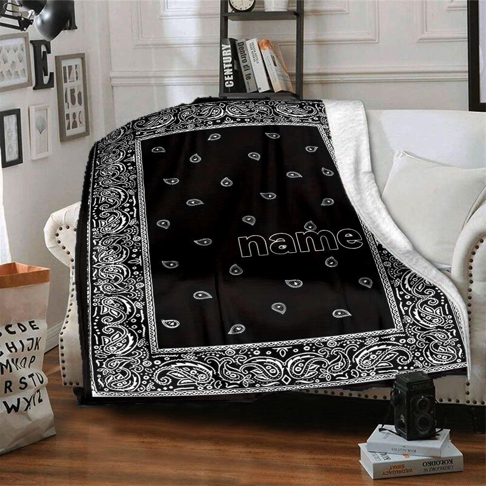 Paisley Bandana Design Gift Customizable Blanket Personalized Text Comfortable For Sofa Couch Office Bed Picnics Four Seasons Universal Digital Print