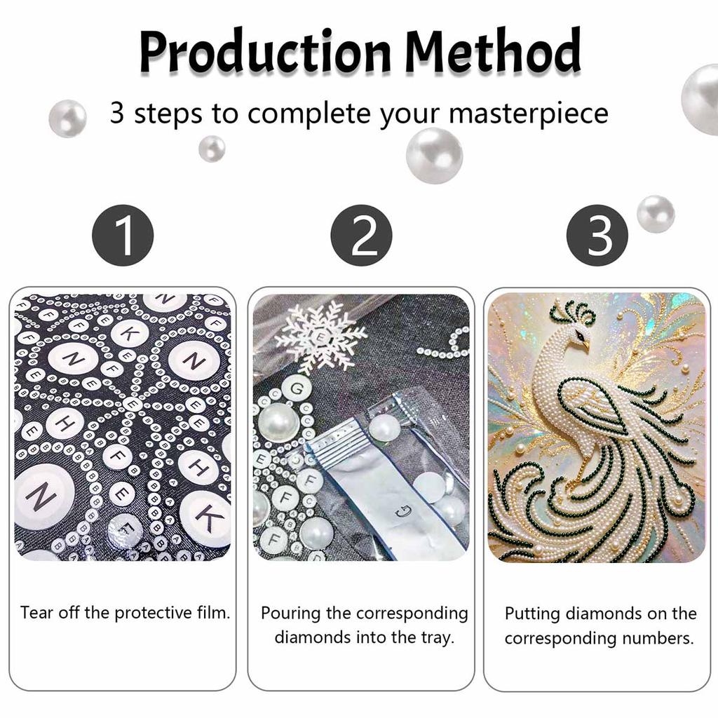 5D Round Pearl Painting Kit Elegant White Peacock Pattern DIY Handmade Crystal Artist Home Interior Decor Gift