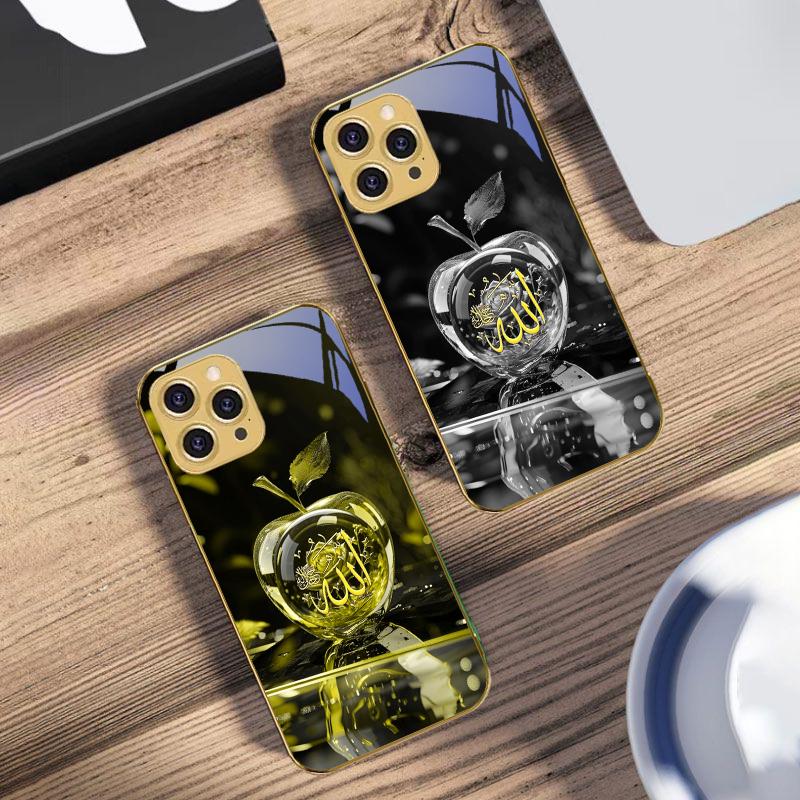Crystal For Apple Green For IPhone 16 Pro Max 15 P ro 14 13 Plus 12 Mini 11Pro Max XS Max XR Golden tempered glass phone case