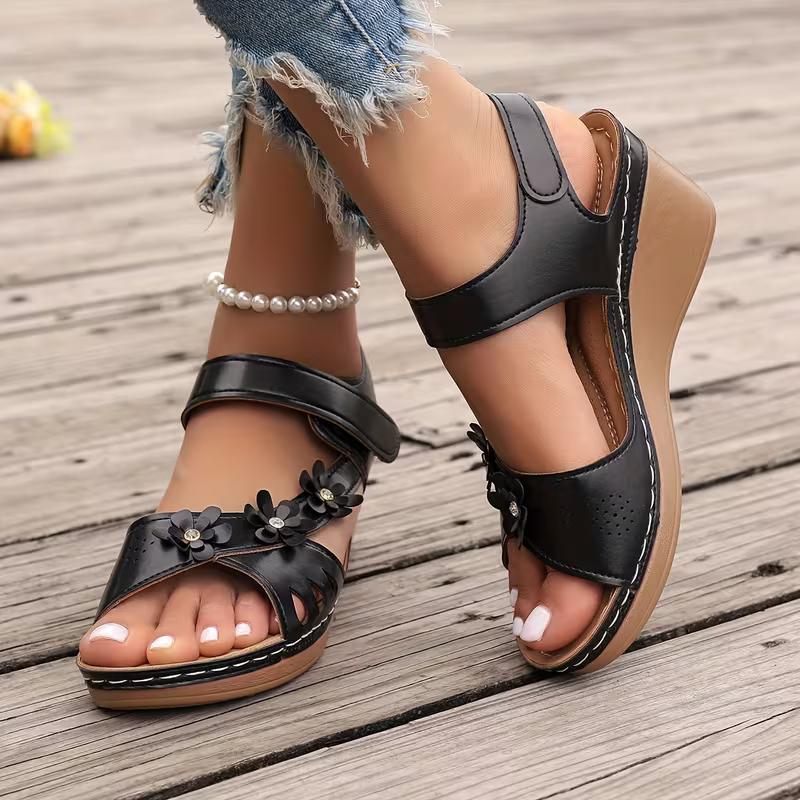 Women's Sandals 2026 New Wedges Heels Sandals For Summer Shoes Women Luxury Flower Sandalias Soft Heeled Summer Footwear