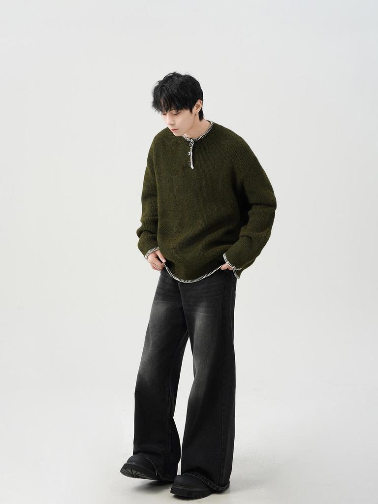 Men's Loose Fit Solid Color Knitwear - Autumn/Winter Warm Lapel Sweater, Casual Gentleman Style, Non-Iron Long Sleeve Base Layer Shirt