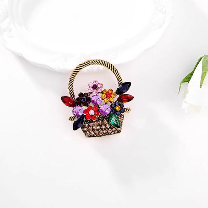 Trendy Colorful Flower Basket Enamel Brooches For Women Girls Luxury Temperament  Badges Clothing Accessories Gifts