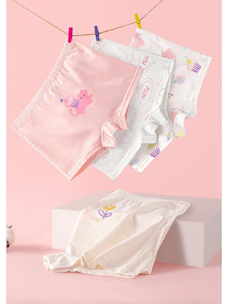 Girls' Pure Cotton Boxer Shorts - Children's Underwear, Flat-Leg Pants for Middle and Big Girls