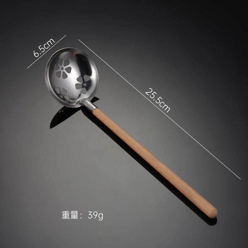 304 Stainless Steel Tableware Japanese Wooden Handle Soup Shell Colander Household Kitchen Gadgets Ramen Spoon Gold