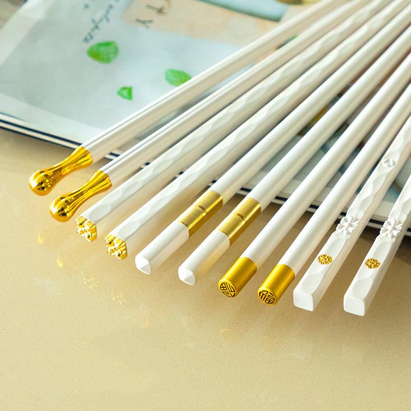 New White Fiberglass Chopsticks Reusable 5/6/8/10 Pairs Multi-Style Chopstick Set Chop Sticks Multipack Fancy Chopsticks Anti-Sk