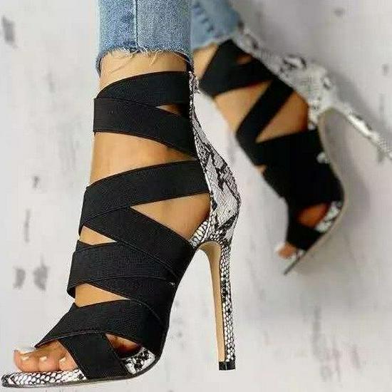 Women's Summer Roman Style Stiletto Sandals with Elastic Band and Zipper