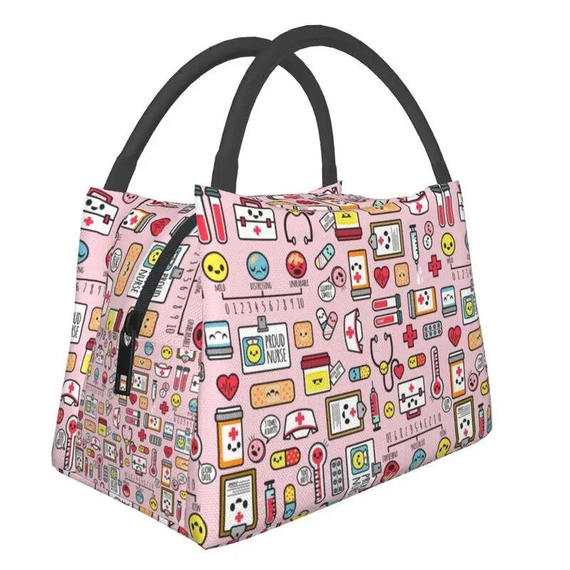 Pink Nurse Life Insulated Lunch Tote Bag for Women Nursing Print Portable Thermal Cooler Bento Box Work Travel Food Bags