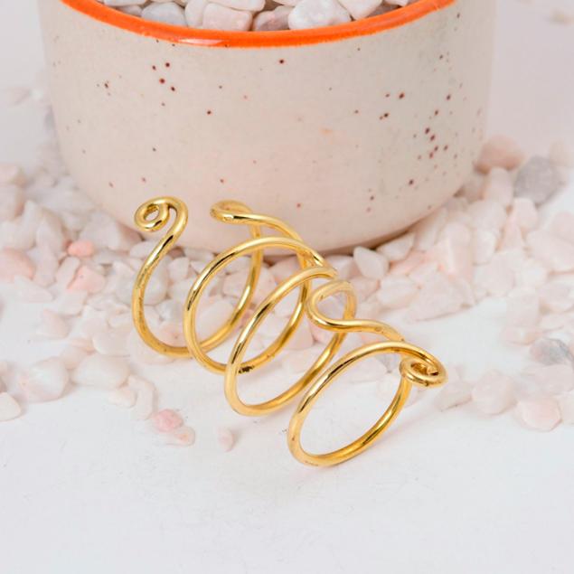 Extra Tall Gold Wire Spiral Ring: Dramatic long coil design with scroll ends, perfect for a statement thumb ring or loc jewelry.