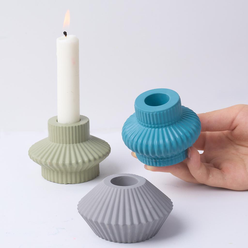 Geometry Stripe Candlestick Silicone Mold DIY Round Lantern Candle Holder Ornaments Molds Plaster Resin Crafts Making Home Decor