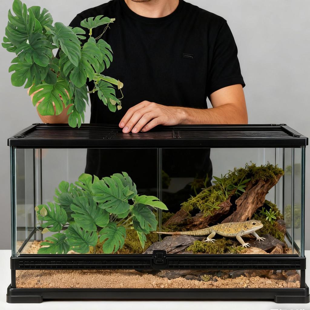 Terrarium Plants Artificial Realistic Fake Lizard Turtles Habitat Leaves Faux Plants Reptile Tank Decor For Lizard Gecko Frog