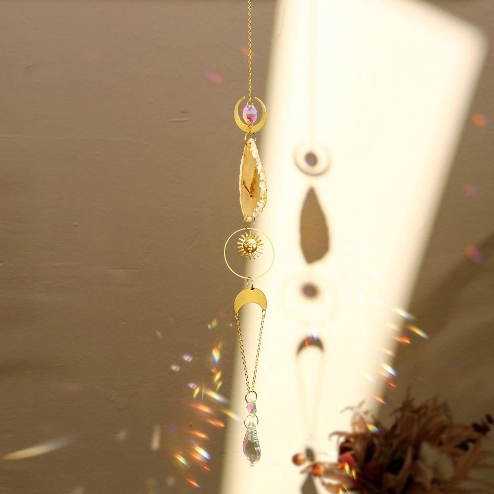 Durable Sun Catcher Faux Agate Plate Sun Catcher Ornament Natural Stone Pendant Decoration Indoor Outdoor Garden Wall Window