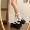 Platform Mary Jane Shoes Women's Bow Knot Ruched Strap Chunky Heel Round Toe Cute Casual Shoes