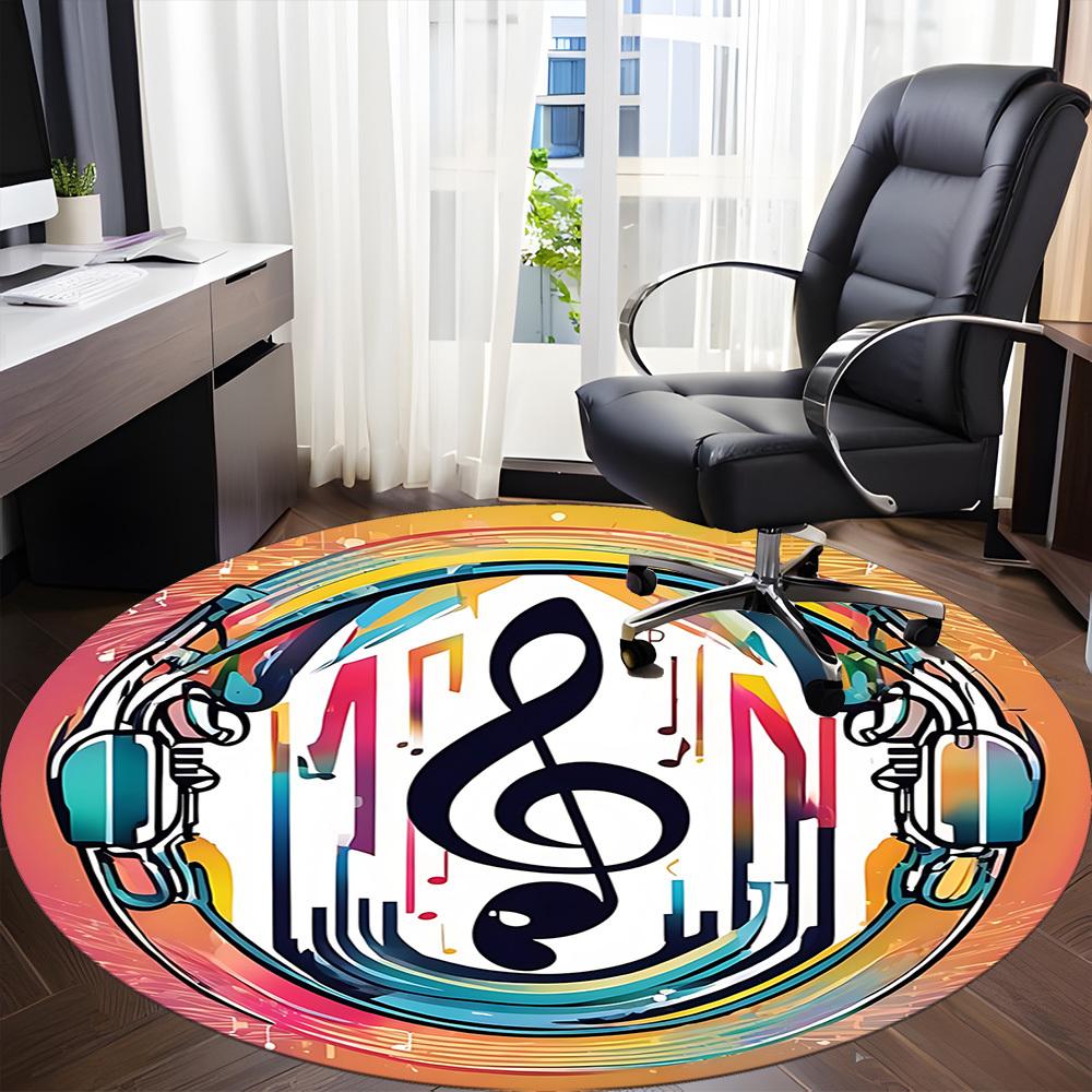 1pc Music Headphones Office Round Rug, Non-slip, Soft and Durable Office Rug for Interior Decoration, Perfect for Office,Decoration yy260204042
