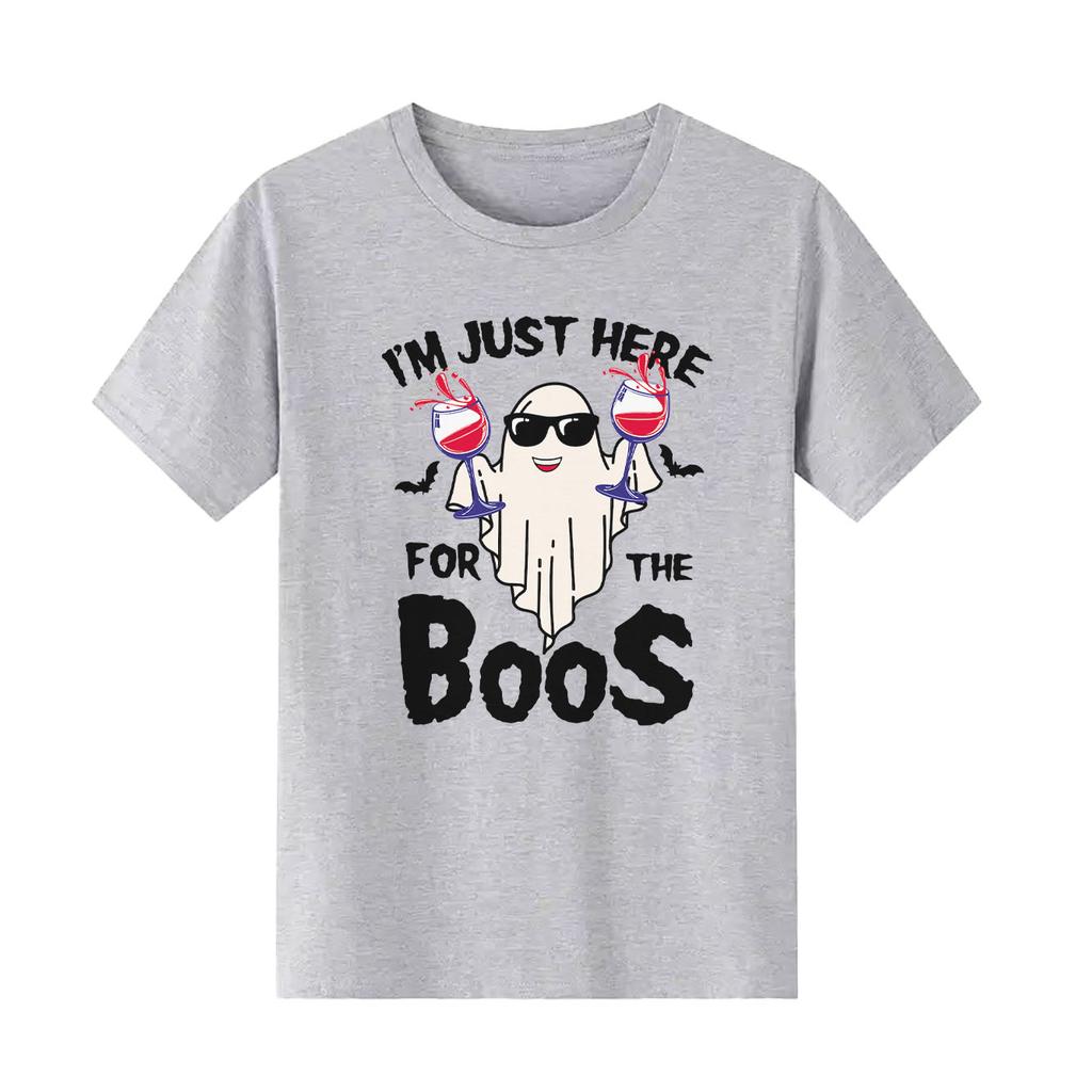 Halloween Red Wine BOO Printed Tshirt Casual Short Sleeve Suitable for Four Seasons Fashion Versatile Womens Tshirt